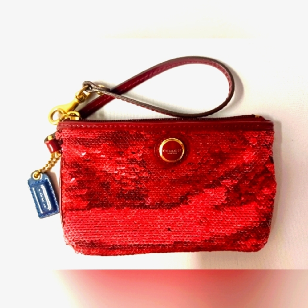 Coach Poppy Red / Maroon Sequin Wristlet Limited Edition EUC